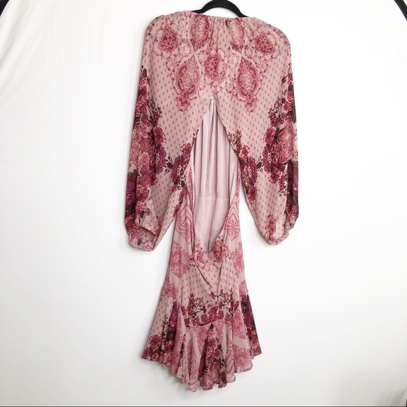 Free people seven wonders pink floral balloon sleeve ruffle hem mini dress - Picture 12 of 15